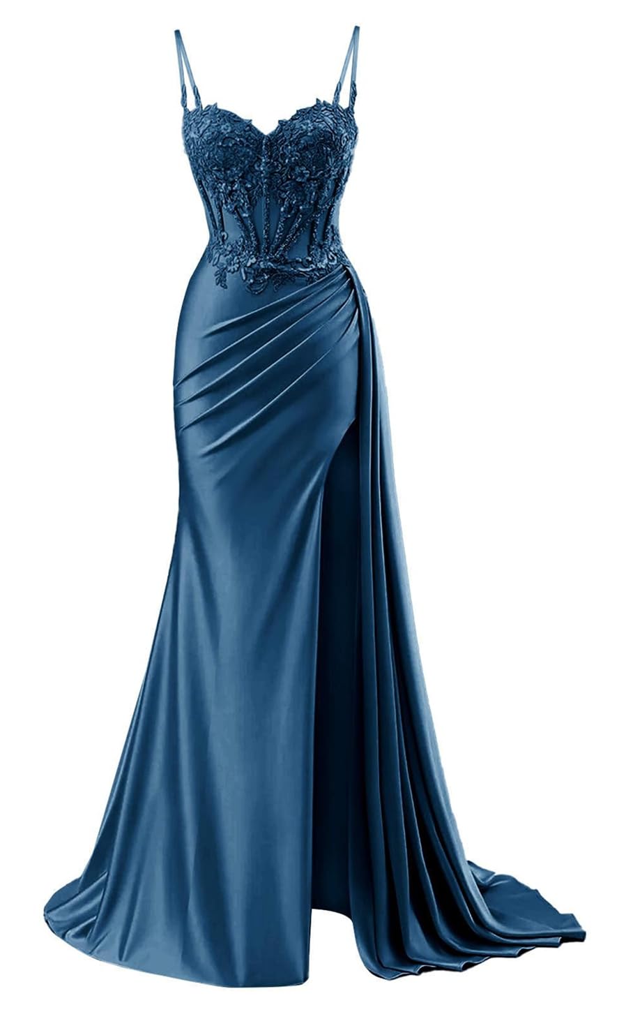 Yiann Women's Peacock Mermaid Prom Dresses For 2025 Satin Spaghetti Strap Evening Gowns With Slit Uk6