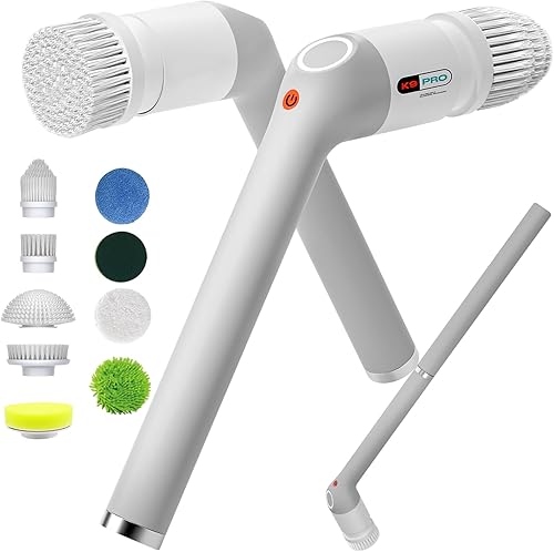 Limpiador eléctrico giratorio, cepillo limpiador de baño con cuerpo completo IPX7 impermeable, limpiador de ducha con mango largo, cepillo de