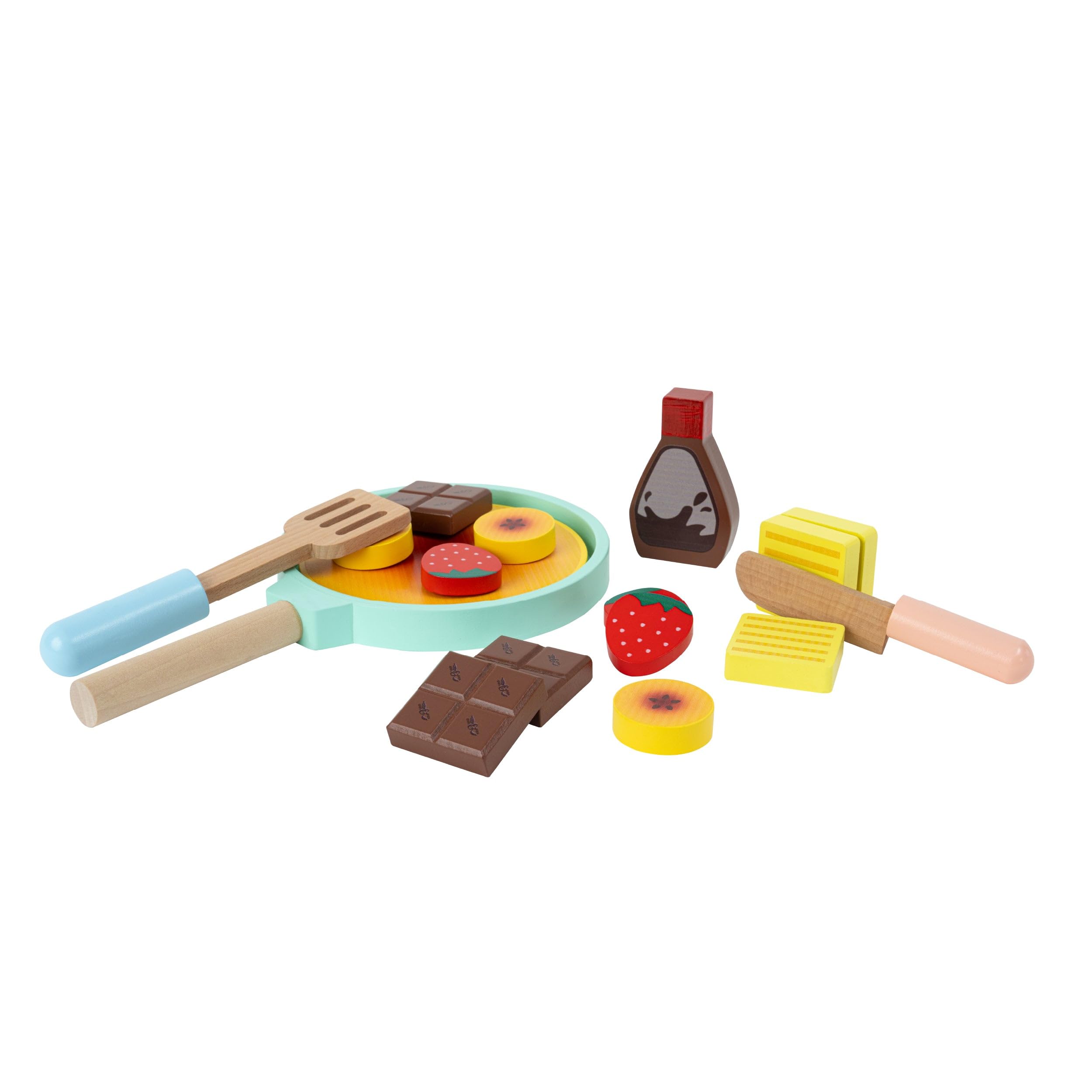 Owl & Fox Wooden Pancake Set Kids Kitchen Food Play Set - Saucepan, Utensils, Pancakes, Toppings, and More! For Imaginative Play, Encourages Social Skills, Made from FSC Wood, Suitable for Ages 3+