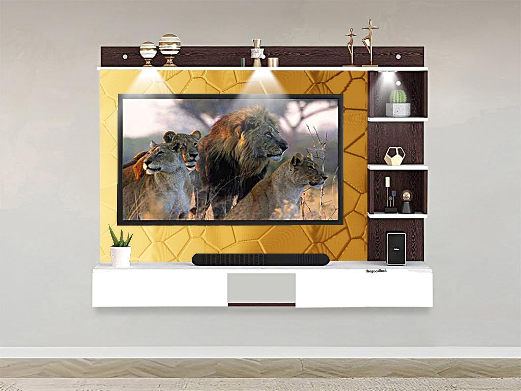 Engineered Wood Wall Mount TV Entertainment Drawer Lights Pattern Unit Cabinet and Back Side UPVC Self Adhesive 3mm Sheet – DIY – Do it Yourself Fitting (Gold, 32-65 Inch)-image-32