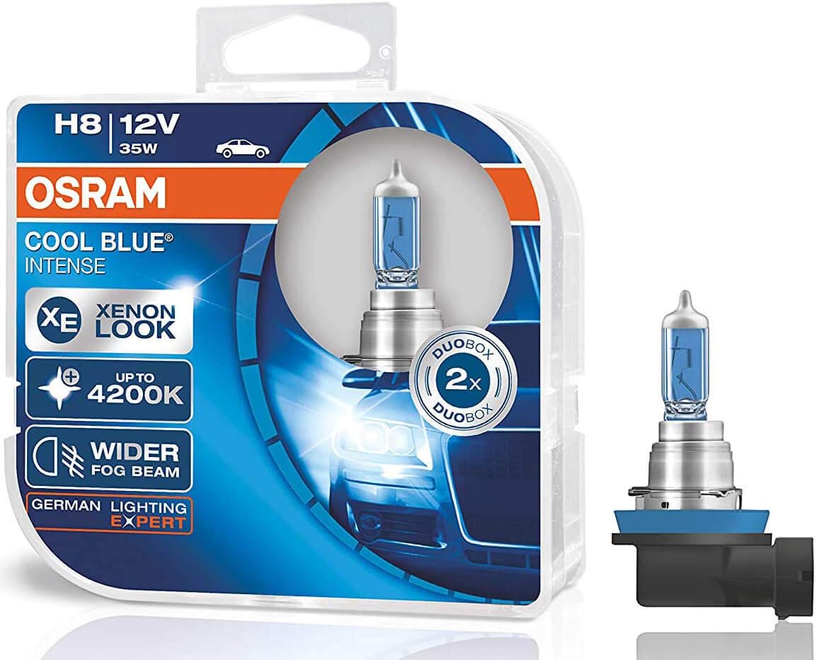 Osram 64212CBI-HCB Cool Blue Intense H8 Halogen Headlight Bulb, 12 V, Duo Box, 2 Pieces, Pack of 2