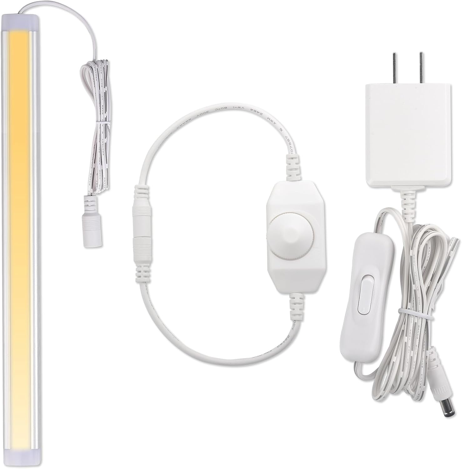 Under Cabinet LED Light Bar, 12" Single Bar Light for Kitchen Counter Collection Display Cabinet Lighting, Rotary Dimmer Switch, 120VAC Plug in, White Cord, Warm White