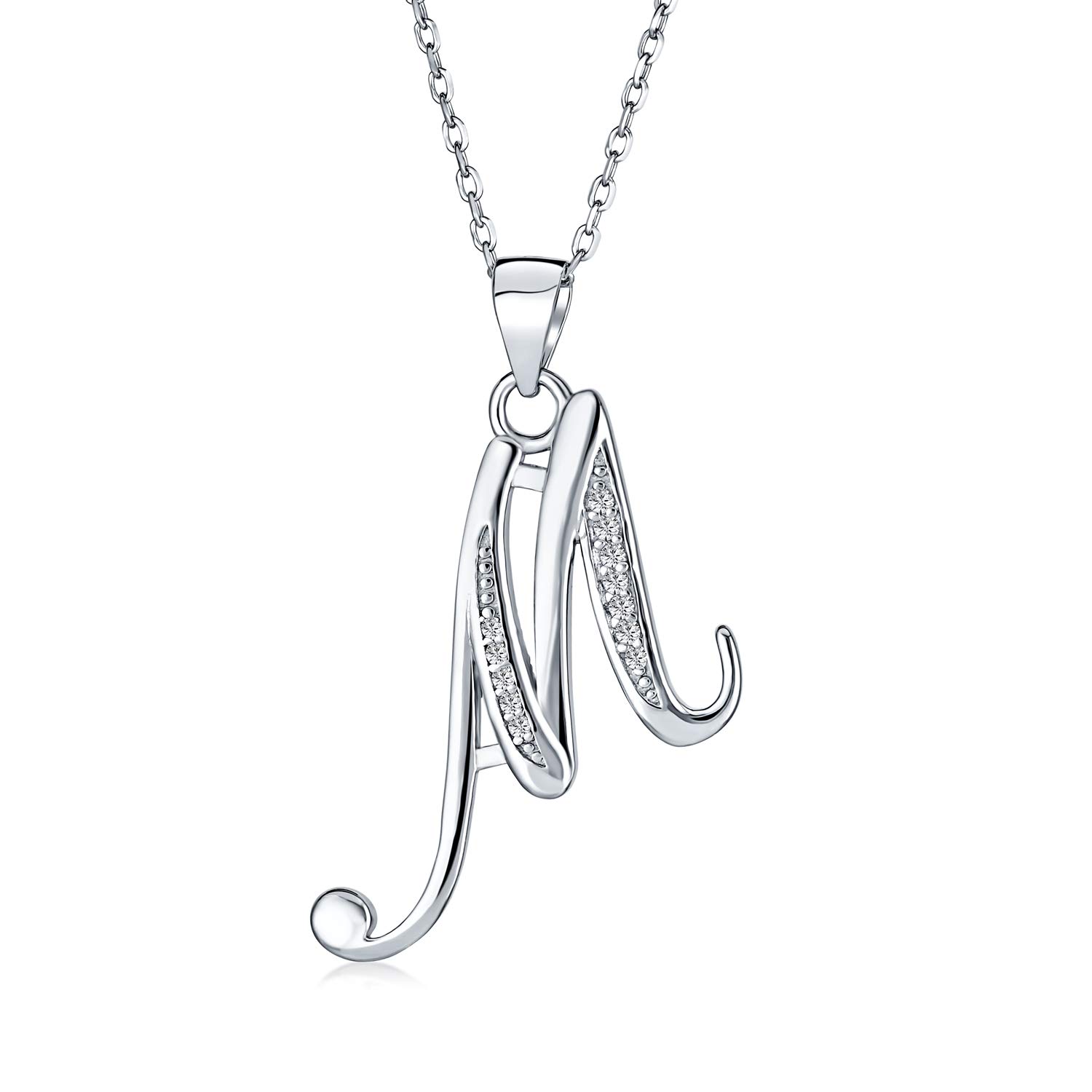 Bling Jewelry ABC - Collana con ciondolo a forma di lettera dell'alfabeto, con pavé di zirconi cubici e zirconia cubica per donne adolescenti, in argento Sterling 925
