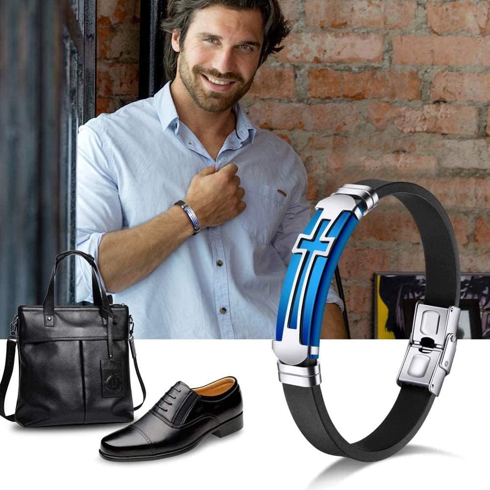 MEGIR Mens Watches Chronograph Blue Silicone Strap and Cross Bracelets Waterproof Date Quartz Watch Sport Casual Fashion Wrist Watches for Men - Image 5