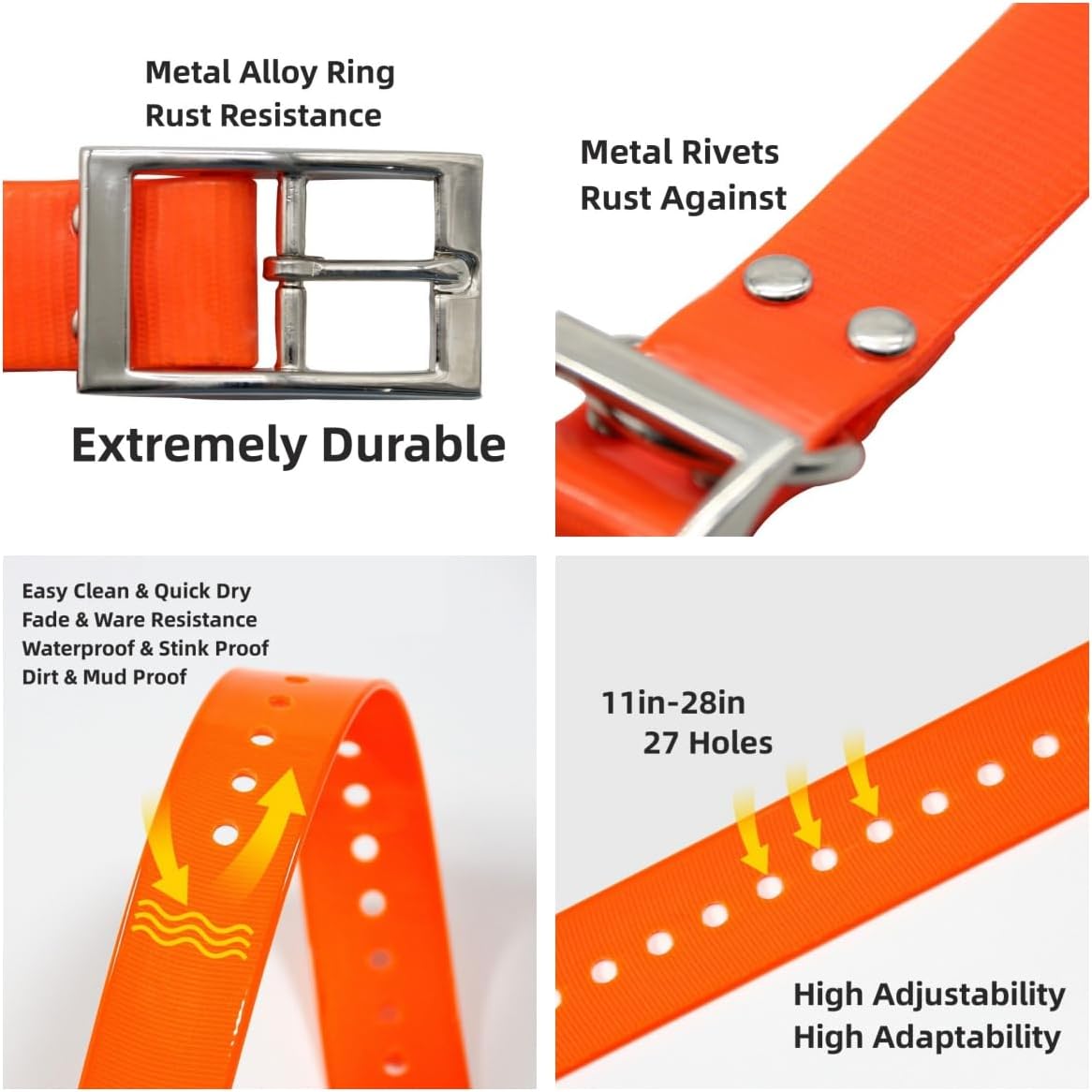 Charging Clip Charger for Garmin TT15 T5 1" Inch Dog Waterproof Collar Strap Anti-Odor Durable Adjustable TPU S/M/L Sizes 21" Inches (Orange)