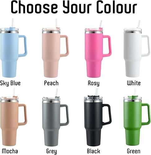 Miniatura 2 de Vaso personalizado de 40 onzas con asa y tapa, vaso de nombre y texto grabado personalizado, doble pared al vacío de acero inoxidable 188, regalos