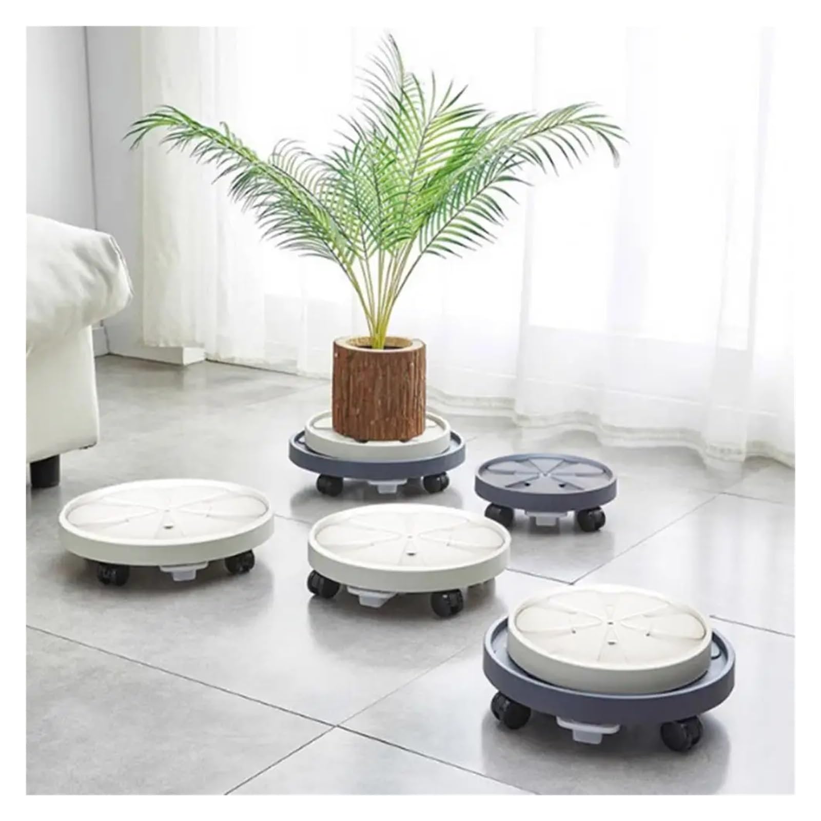 Blumentopfuntersetzer, Mit feststellbaren Rädern, robust, verhindert Bodenschäden, bietet Wasserspeicher, rollbarer Ständer for drinnen und draußen(Beige S)