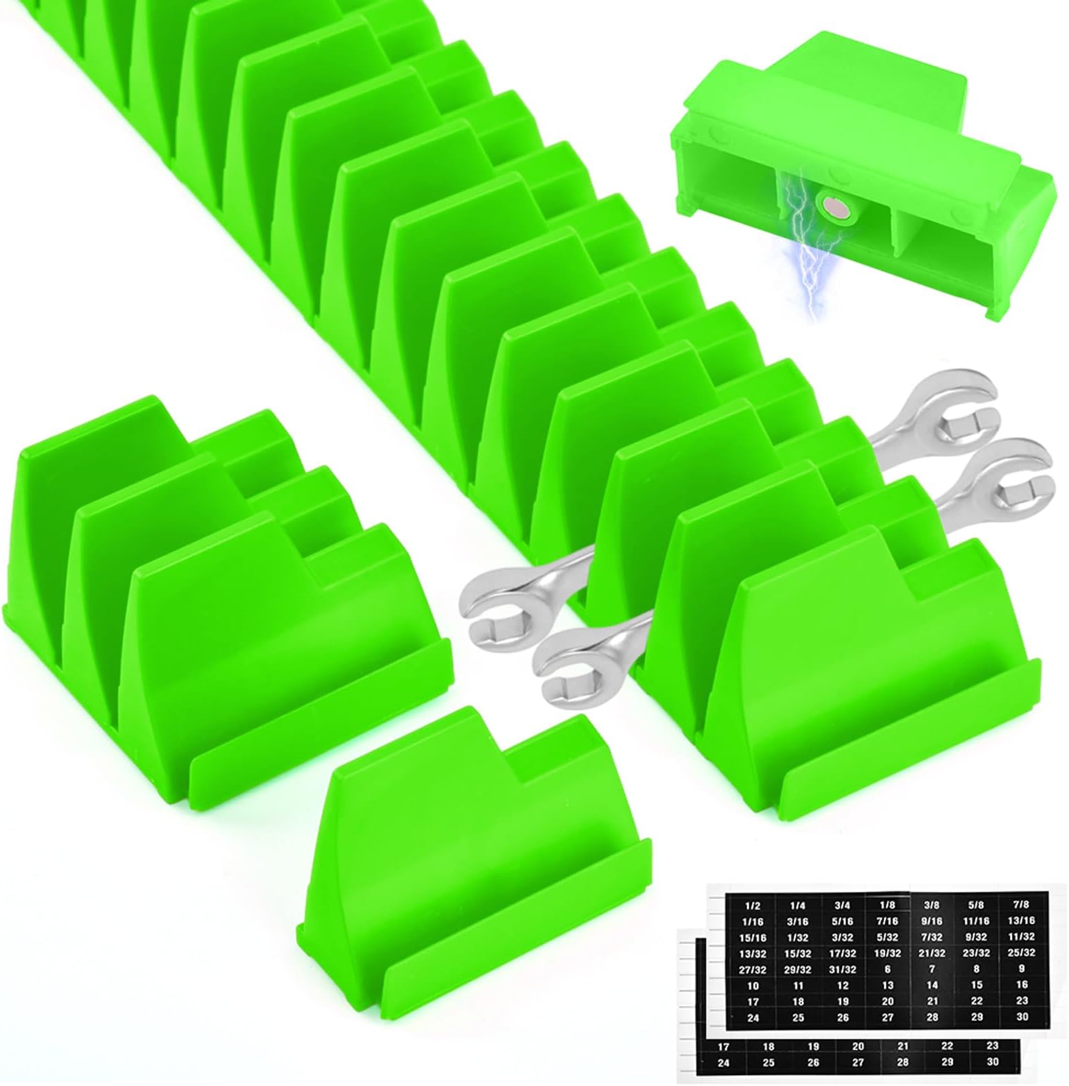 Wrench Organizer for 48 Wrenches, Spanner Organiser Improving Efficiency Magnetic Spanner Holder, Modular Wrench Rack Tool Organizer for Tool Box Drawer Storage(Green)