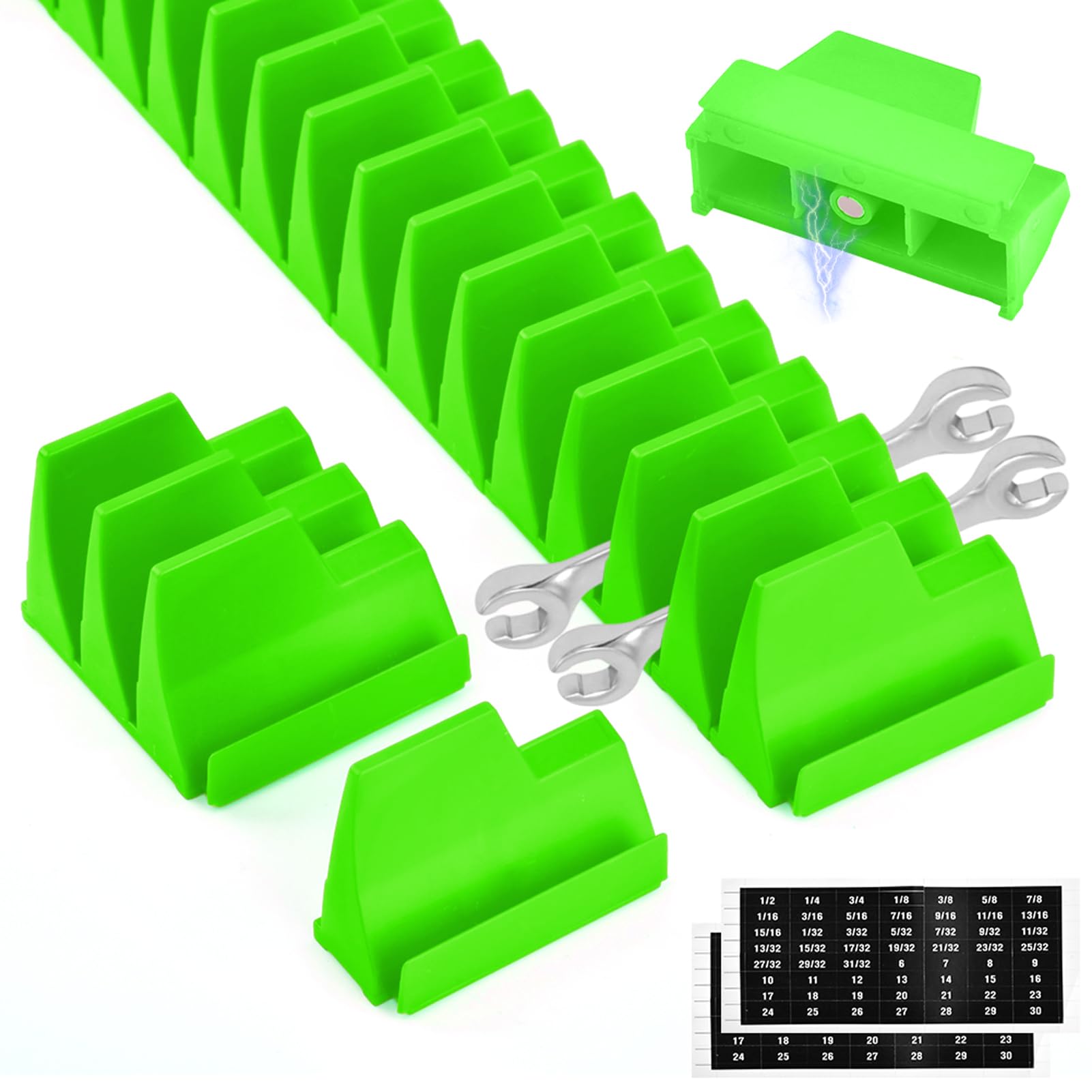 ZESHGON Wrench Organizer for 48 Wrenches, Spanner Organiser Improving Efficiency Magnetic Spanner Holder, Modular Wrench Rack Tool Organizer for Tool Box Drawer Storage(Green)