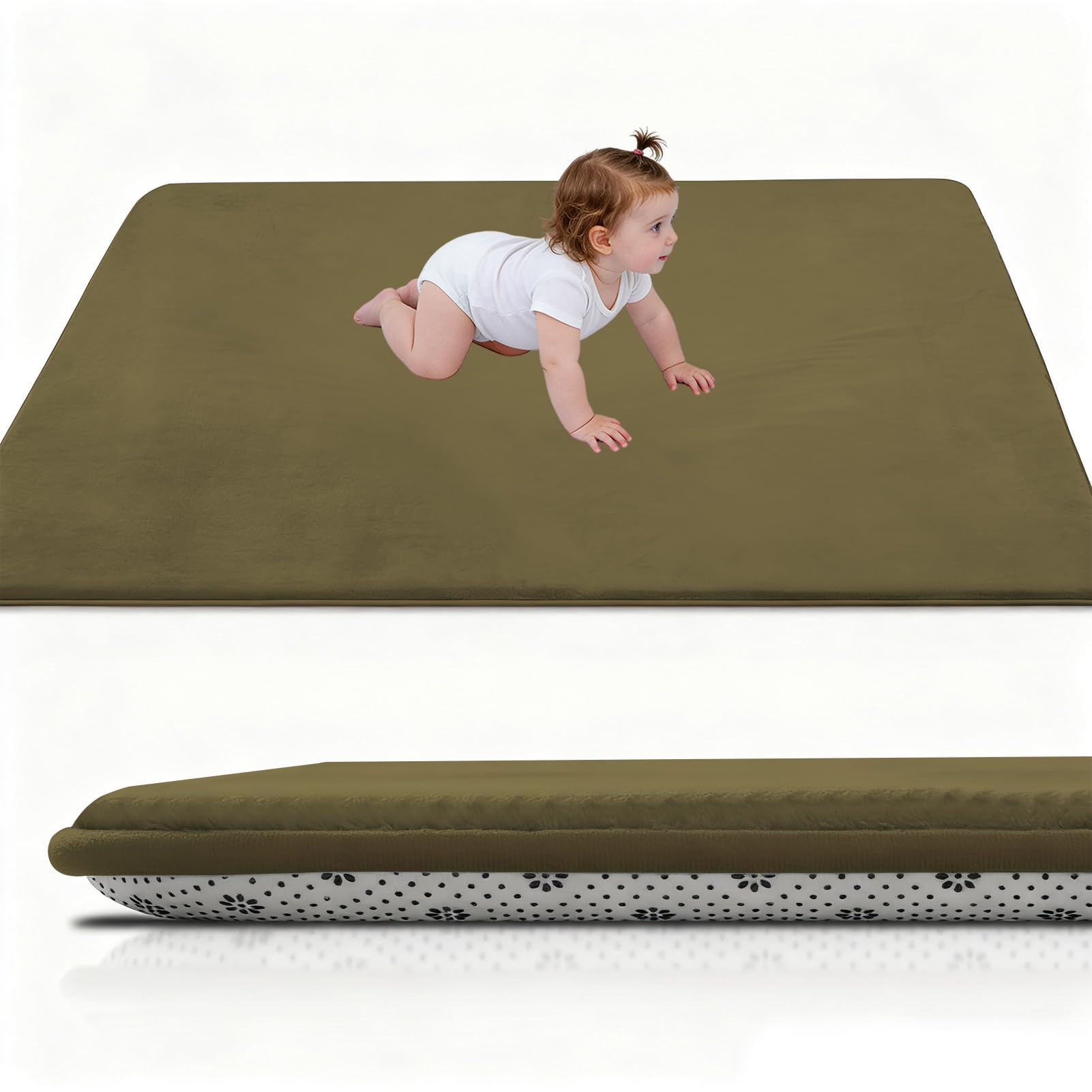 Stqyeiw Baby Play Mat for Floor 2cm Thick 200 x 350 cm Foam Floor Padded Playmats for Babies, Soft Baby Rug Kids Playpen Mat for Crawling Playing, Non Slip Bottom Army Green