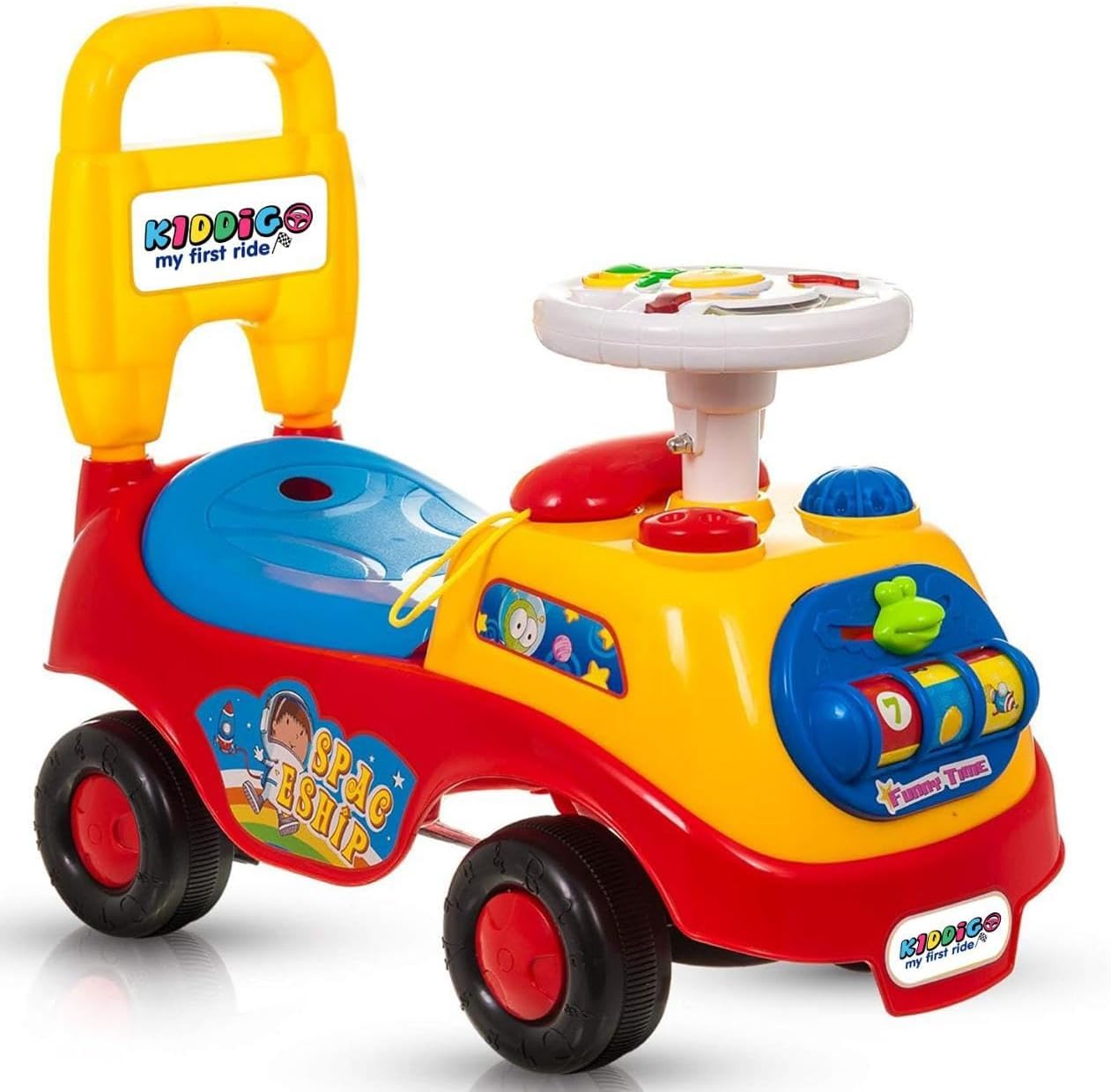 Kids First Ride-On Car – Push Along Musical Walker, Toddler Trike with Storage Box, Infant Buggy Toy for Boys & Girls, Colorful Baby Steps Toy (Red)
