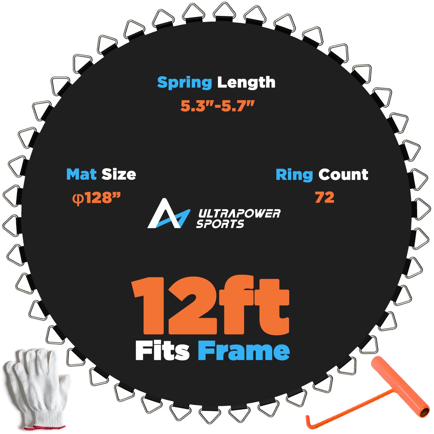 Trampoline Mat Replacement Trampoline Replacement Mat 14FT 15FT 10FT 12FT Replacement Trampoline Mat 64 72 84 96 Rings 5.3"-5.7" Springs 8 Row Stitch Anti-UV Wear-Resistant Jump Mat Spring Hook Gloves