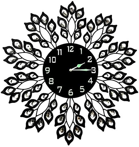 Lulu Decor, 25” Black Leaf Metal Wall Clock, 9” Black Glass Dial with Arabic Numbers, Decorative Clock for Living Room, Bedroom, Office Space