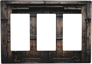 Decorative Outlet Covers Retro Brown Wood Barn Door Vintage Farmhouse 3 Gang Wall Plate Triple Rocker Light Switch Cover Plate Jumbo Electrical Gfci Faceplate