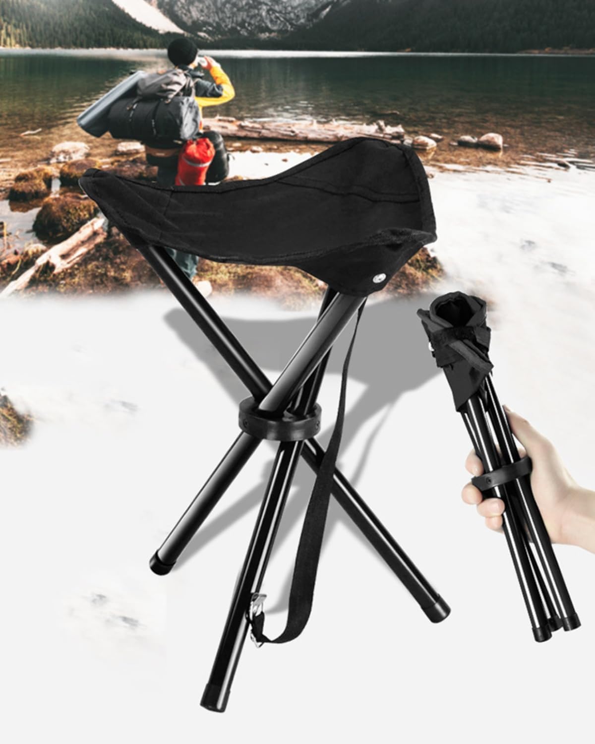 Travel Folding Camping Stool, Fishing Tall Chair Outdoor Ultra Lightweight Portable Folding Three Legged Stool Camping Leisure Stool(Red Extra Large)