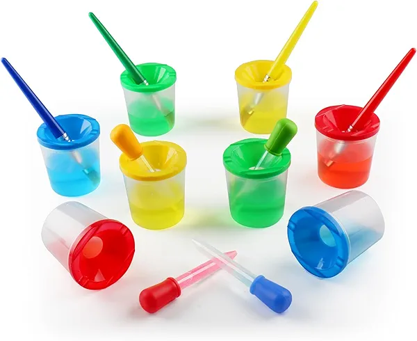 TOUHKAN Toddler Paint Brushes Paint Cups, Droppers for Kids, No Spill Paint Cups for Kids, Plastic Liquid Dropper for Kids Crafts, Spill Proof Paint Cups for Preschool Classroom Furniture