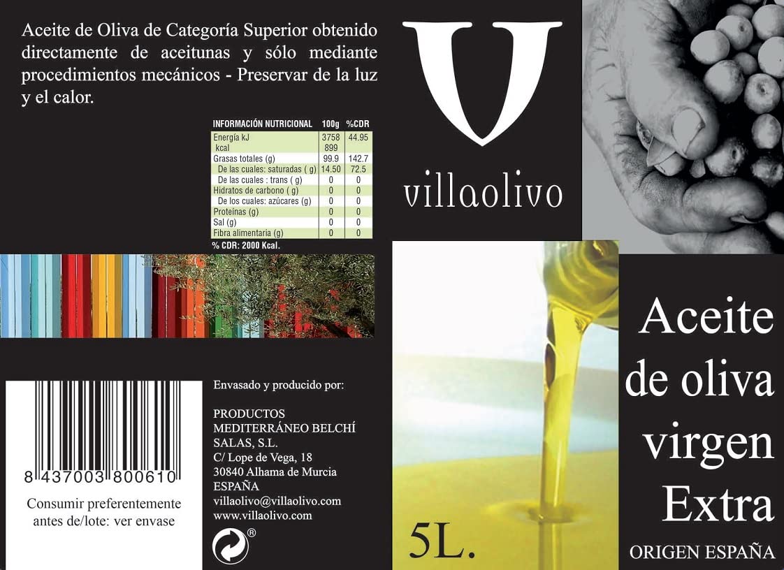 Aceite de Oliva Virgen Extra Sin Filtrar 5L Villaolivo | Cosecha 2025-2026 | Envasado Bajo Pedido | Origen España