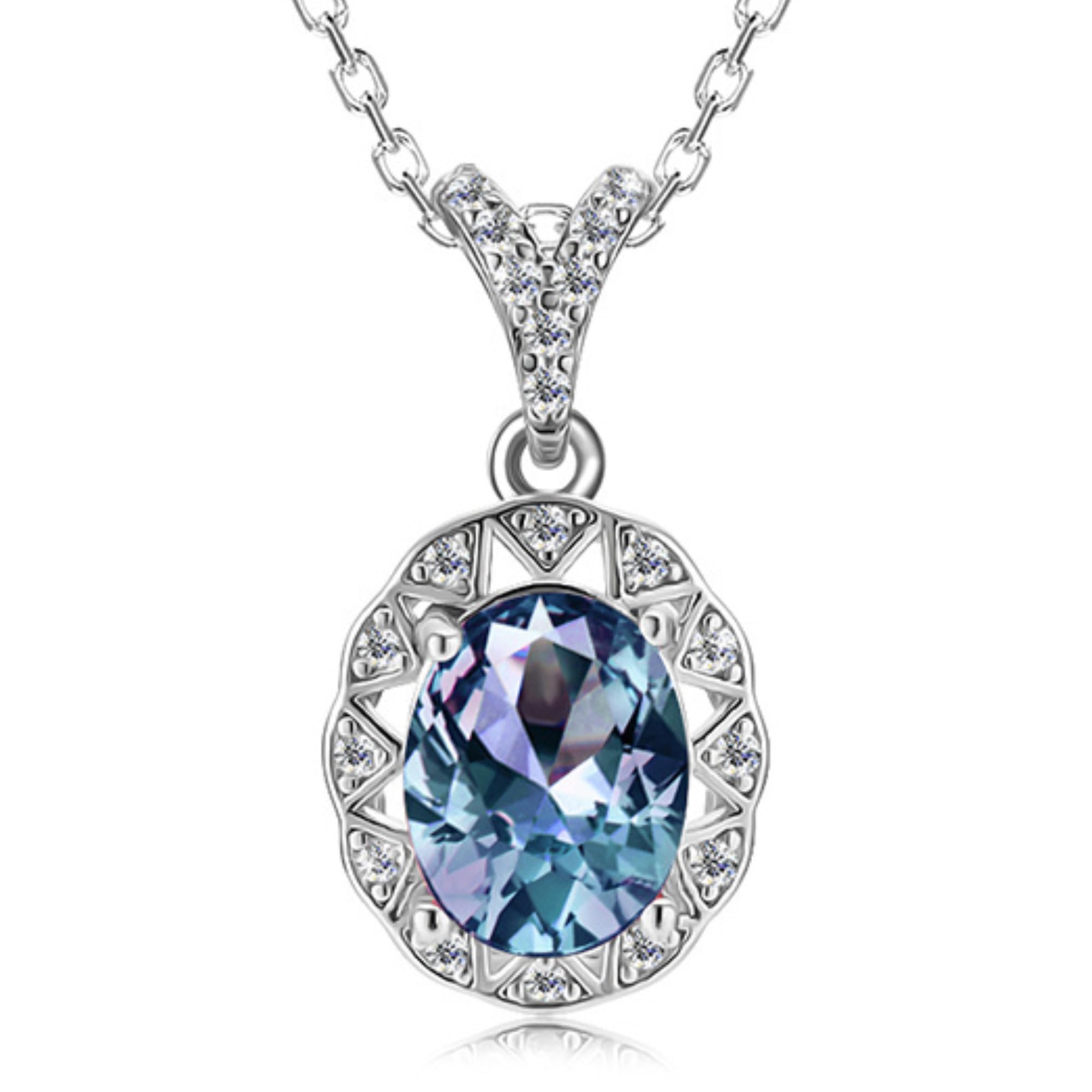 VEMAZAColor Change Alexandrite Necklace 925 Sterling Silver Hypoallergenic Halo Oval Cut Heart Shape Round Cut Solitaire June Birthstone Simulated Created Alexandrite Necklace For Women
