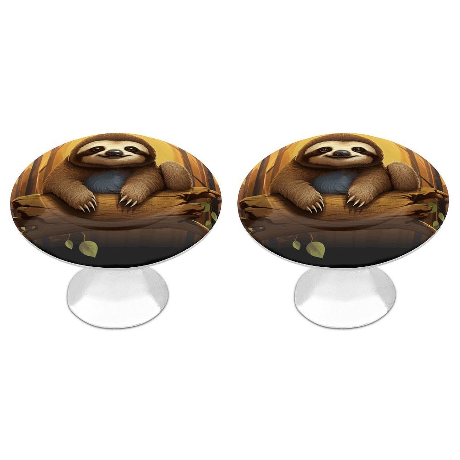 Fodpand White 2 Pack Cabinet Knobs 1.1 Inch Single Hole Drawer Pulls Handles Decorative Cute Funny Sloth Furniture Knobs For Dresser Kitchen Bathroom Cupboard Wardrobe Vanity Closet Door Hardware