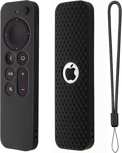 Hi Color Silicone Cover Compatible with Apple TV Siri Remote 3rd 2023 Shockproof Protective Case for Apple TV 4K 2nd 2021 Remote Sleeve with Lanyard(Black)