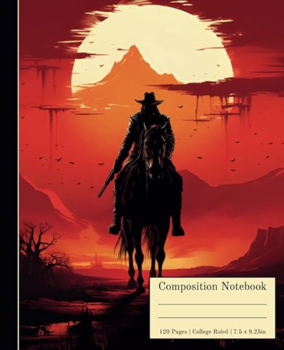 Cowboy Composition Notebook College Ruled: Features an Eye-Catching Cowboy on Horse Silhouette Aesthetic Illustration on the Cover - 120 College Ruled Pages (With Margin) for Students and Adults