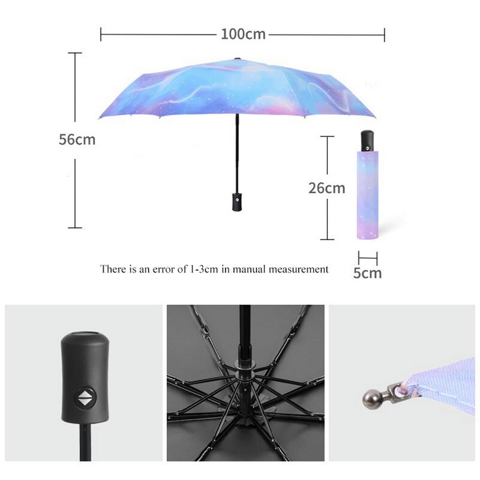TEidea Parasol automatyczny składany potrójnie składany parasol, damski kolorowy gwiazda wiatroodporny gwieździste niebo parasol słoneczny