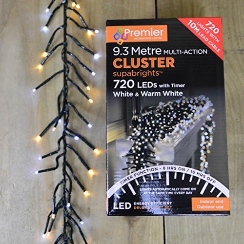 Premier 720 LED (9.3m) Cluster Christmas Tree Lights & Timer Cool & Warm White Amazon.co.uk