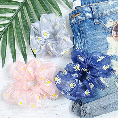 Hair Tie Scrunchie Ponytail Wrap Holder - Fabric Scarf Bow Flower, Chiffon Leopard, Pearl Tube Ring Elastic Hair Band (Scrunchies 2 Set - Cherry Pink/White 2) #TOP2