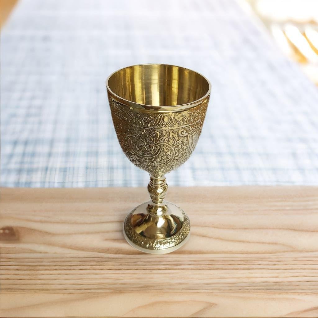 PARIJAT HANDICRAFT Set of 2 Hand Made brass flutes wine heavy goblet brass drinking glasses beverage tumbler cups for water juice milk beer ice tea and farmhouse decor