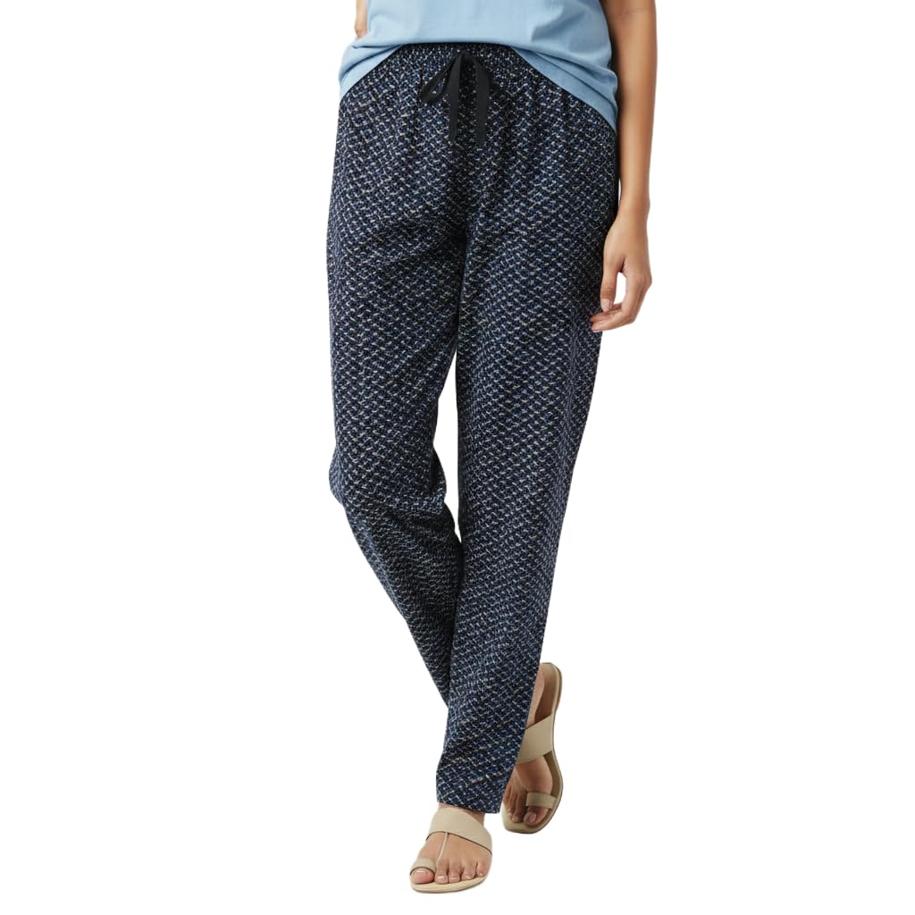 Women Cotton Pajama Pant | Dark Denim Blue |Tiny Floral Printed Full-Length Bottom | Elastic Waist with Knot | Comfortable Nightwear | Lounge Wear-image-13
