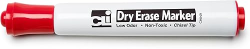 Charles Leonard Marcadores de borrado en seco, estilo barril con punta de cincel, 12 marcadores por caja, rojo (47930)