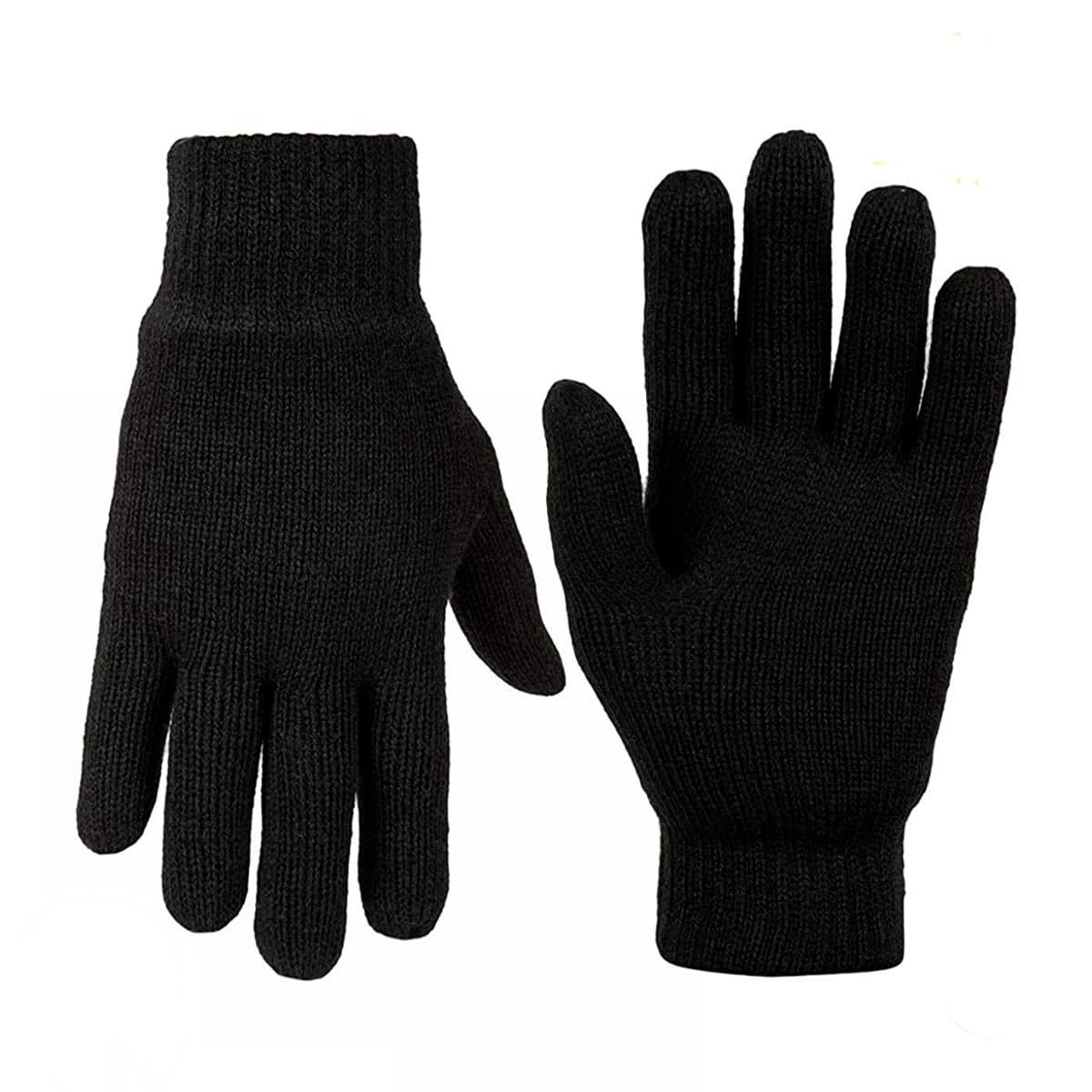 Black Thermal Winter Gloves Mens Womens Fingerless Warm Knitted Half Finger Soft Unisex (Mens Full Finger)