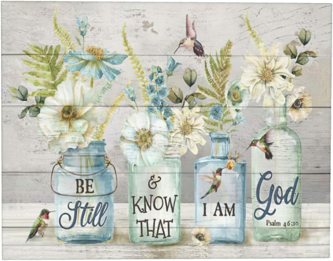 Shuweienphant Farmhouse Bathroom Wall Art Flower Hummingbird Floral Pictures Decor Inspirational Quotes Mason Jar Canvas Painting Print Artwork Modern Home Framed for Living room Bedroom 16/inX20/in