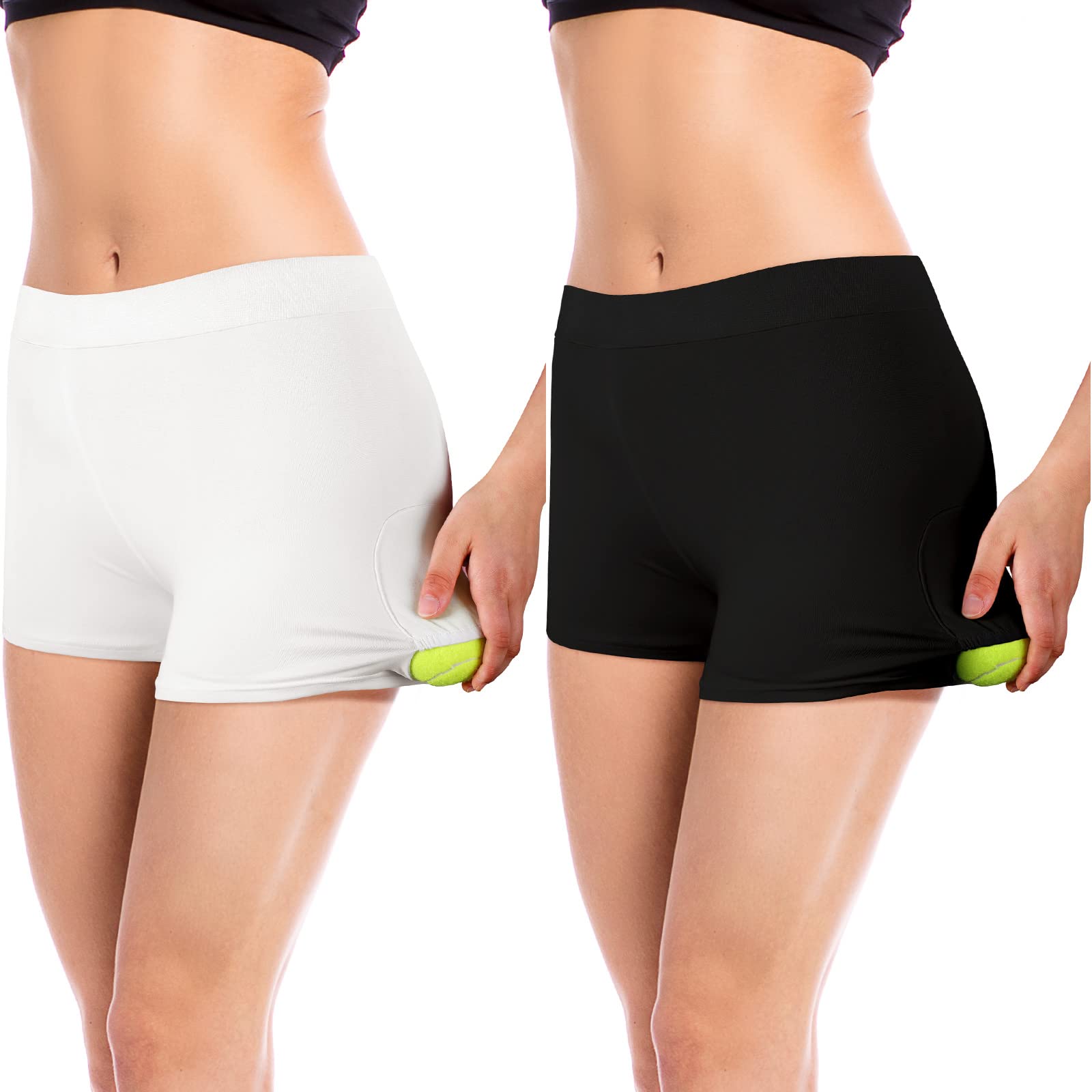 Eurzom2 Pieces Tennis Under Shorts with Ball Pockets Yoga Workout Women's  Shorts Black White for Women Tummy Under