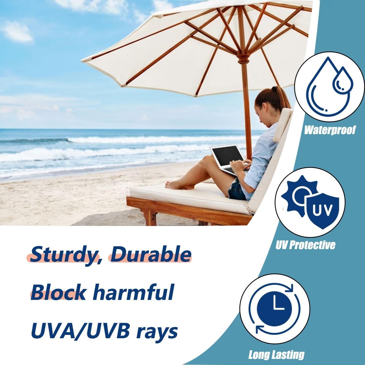 Patio Umbrella Replacement Canopy 6.5ft 7.5ft 9ft 10ft, Waterproof Outdoor Umbrella Replacement Top Cover for 6 Ribs/8 Ribs, UV Protective Parasol Fabric Cover for Market Table