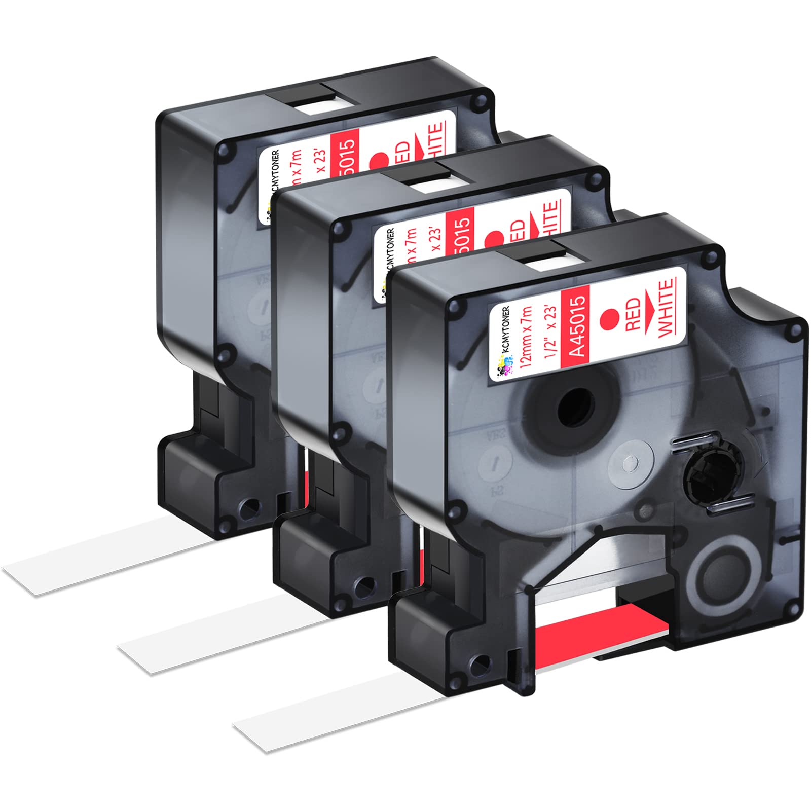KCMYTONER 3 Pack Compatible for Dymo D1 Label Maker Tape 45015 S0720550 Red on White Label Tape 12mm 1/2 Inch for LabelManager PC2 200 210D 220P 260