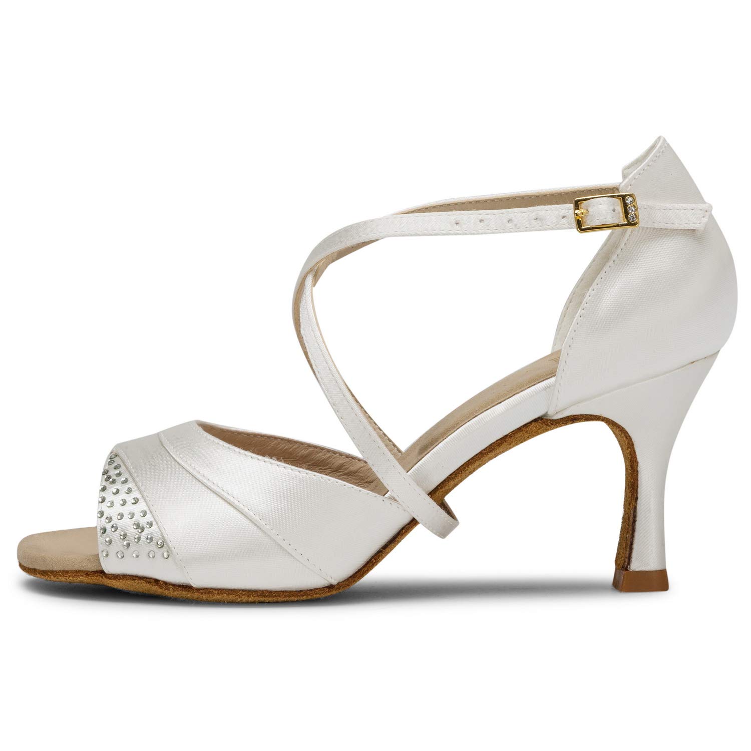 JIAJIA 20522 Damen Sandalen 7,5cm Ausgestelltes Heel Super-Satin Strass Latein Tanzschuhe