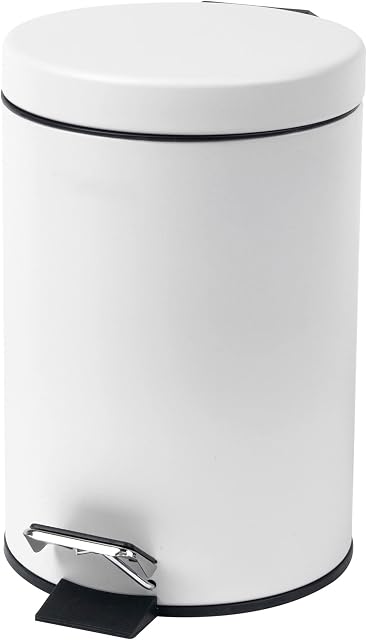 Beldray LA038098WHT 3 Litre Round Waste Small Pedal Bin - With Soft Closing Lid & Inner Bucket, Perfect For Offices, Kitchens, Bathrooms, Cosmetics & Bedrooms, White