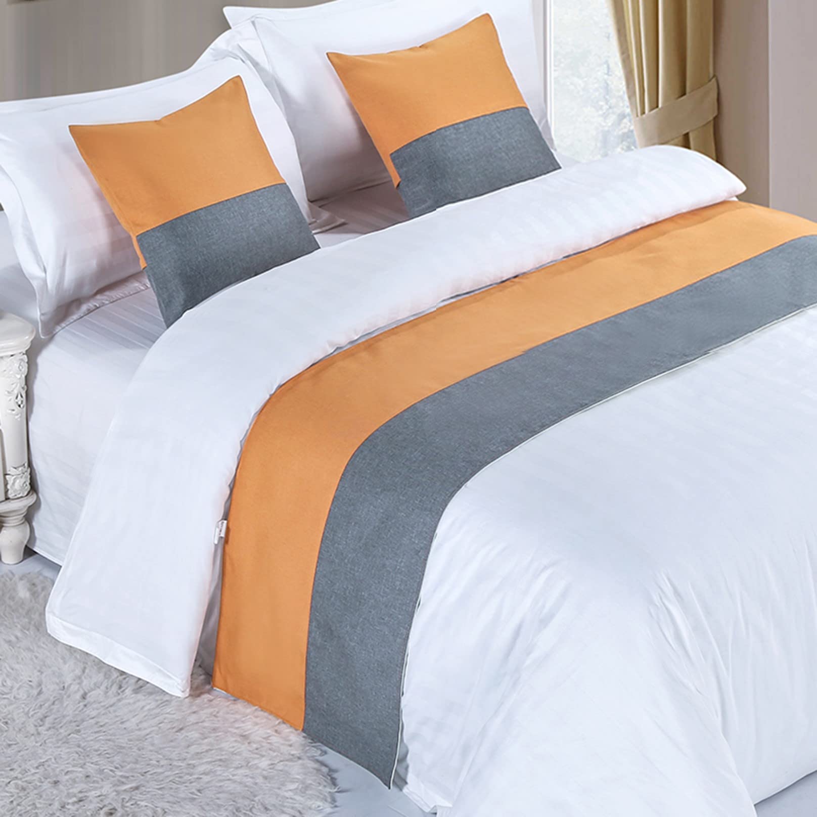 Camino de cama de lino de 50x240 cm moderno de retazos para decoracion de dormitorios de 1,8m
