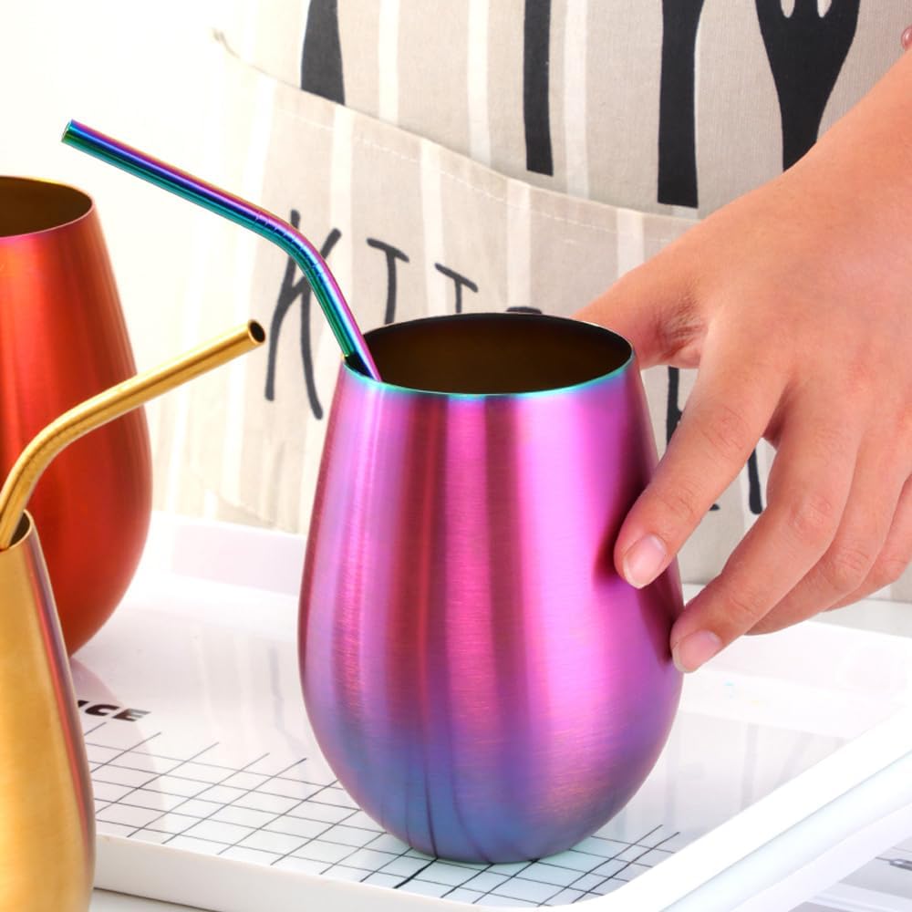 Buyer Star 17 oz Stainless Steel Stemless Wine Glasses Set of 2, with 2 Reusable Straws and 2 Cleaning Brush, stainless steel wine tumbler for the Outdoor, Pool, Camping, Cookouts, Travel (Rainbow) - Image 4