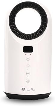 LivePure LP2200 Turbine Vortex Auto-Duster Ceramic Heater 1500W, Remote Control, 12-Hour Timer Digital Thermostat, 60 Oscillation, Indoor Space Heater for Home, Bedroom & Office, Pearl White