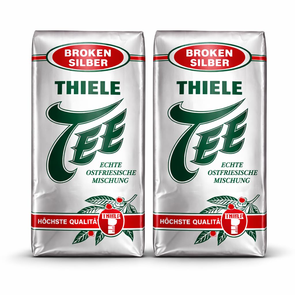 Thiele Tee Broken Silber 250g – Echte Ostfriesische Mischung – Kräftiger Schwarztee – 2er oder 4er Set + minafood Notizblock (1)
