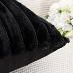 MADIZZ Set of 2 Faux Wool Plush Decorative Throw Pillow Covers 16x16 Inch Black Fluffy Striped Soft Decorative Cushion Cover for Sofa Bedroom Pillow Shell