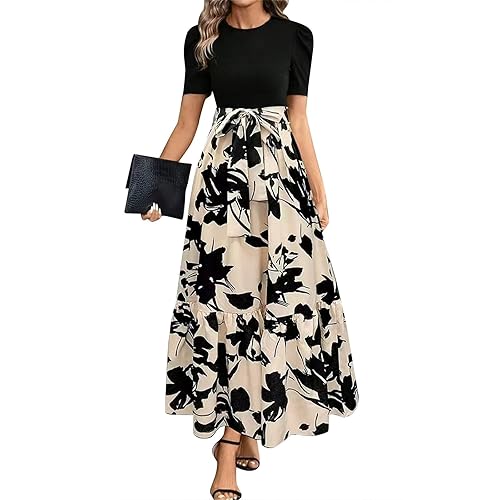 Elegant Dresses for Women Wrap Short Sleeve Crewneck Tie High
