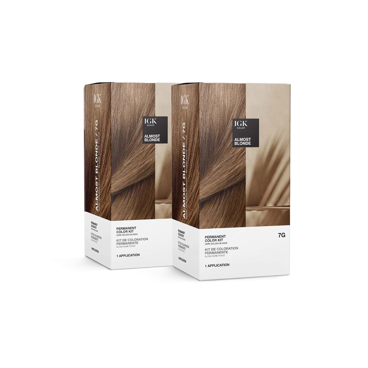 IGK Permanent Hair Dye Color Kit | 7G Almost Blonde - Dark Golden Blonde | 100% Gray Color Coverage + Strengthen + Shine | Ammonia Free (2 Pack)