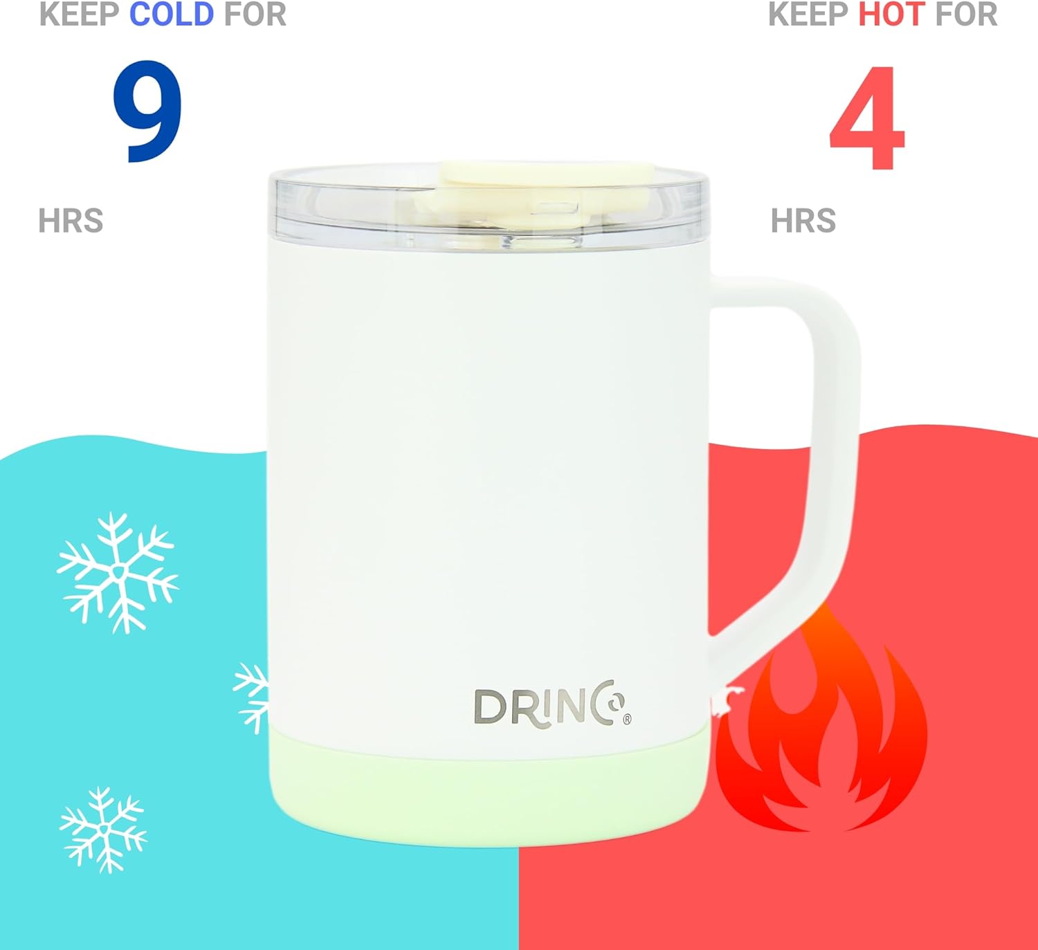 Drinco 16 oz Coffee Mug, Vacuum Insulated Camping Mug with Lid, Double Wall Stainless Steel Travel Mug Insulated Tumblers Coffee Mugs Coffee Cups Tea Cup (16oz Artic White) - Image 4