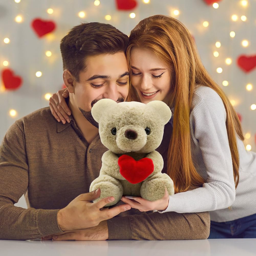 Fouvin Teddy bear with heart, plush bear, teddy bear with love, 23 cm teddy bear rose soft toy decoration room, cuddly toy - Image 4