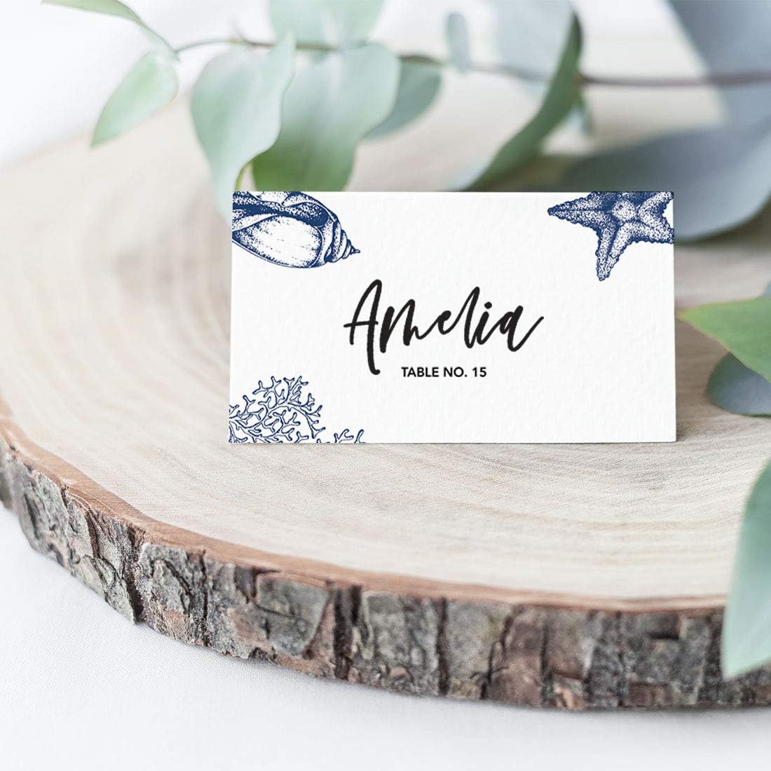 Andaz Press Nautical Sea Life Table Tent Place Cards for Wedding Party Tables, Seating Name Place Cards, Scored for Easy Folding Tent Design, 56 Pack, 2 x 3.5 Inches