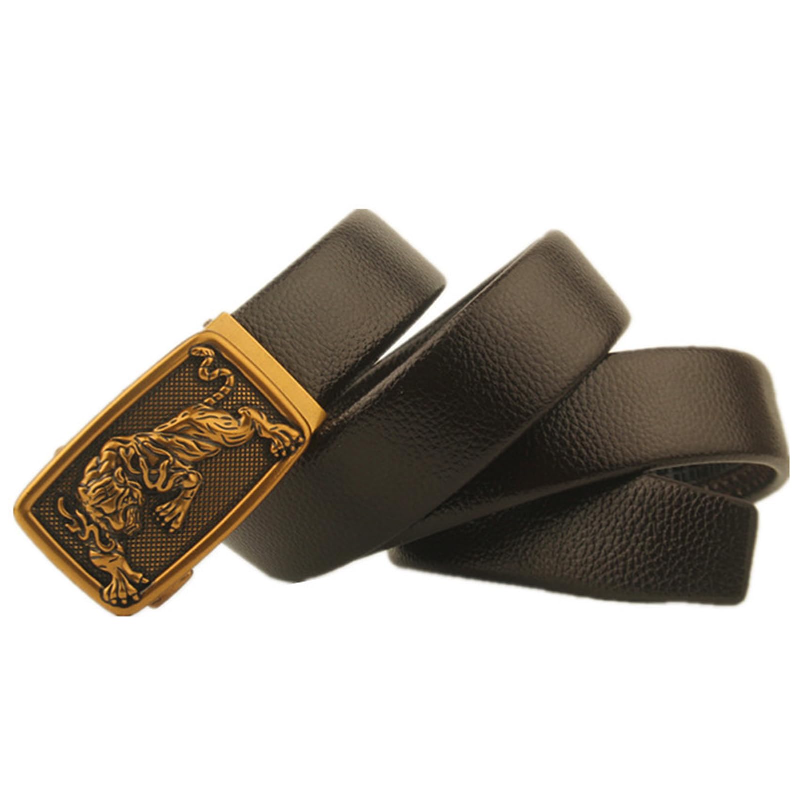 Cinturón con trinquete for hombre, 3,5 cm de ancho, hebilla dorada relieve animal