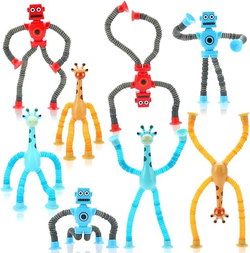 Miniatura 1 de Paquete de 8 tubos para reventar, juguete telescópico LED con ventosa para niños, juguetes sensoriales telescópicos que cambian de forma, juguetes